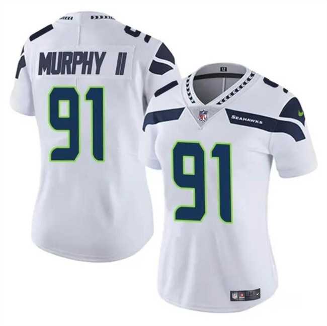 Womens Seattle Seahawks #91 Byron Murphy II 2024 Draft White Vapor Limited Stitched Jersey Dzhi
